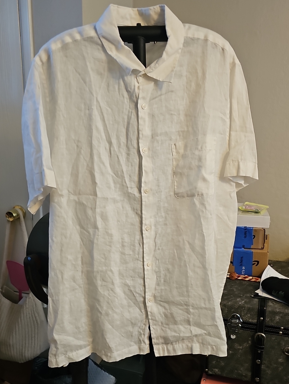 Club Room White Short Sleeve Button-Down Linen Shirt
